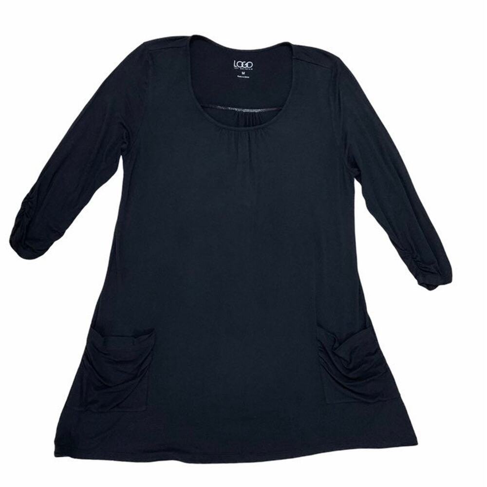 LOGO by Lori Goldstein Top Size M Black Tunic Pockets